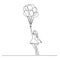 Girl flying with balloon Continuous one line