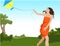 Girl flying kite