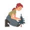 Girl Forest Ranger Caring for Fir Tree in the Forest, National Park Service Employee Character in Uniform Cartoon Style