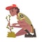 Girl Forest Ranger Caring for Plant, National Park Service Employee Character in Uniform Cartoon Style Vector