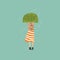 Girl freezing and shivering under green umbrella on a very windy day outdoors vector Illustration