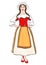 Girl in French national costume standing front side, vector