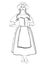 Girl in French national costume, vector outline portrait,