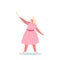 Girl in in Funny Theatrical Costume of Fairy or Princess with Wand. Child Character Wear Pink Dress Isolated