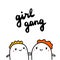 Girl gang hand drawn illustrationwith cute marshmallows holding together