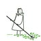 Girl in the garden feeling good, raking leaves. cartoon work