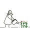 Girl in the garden feeling good, watering the plants and flowers. cartoon work
