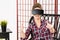 Girl getting experience using VR-headset glasses of virtual reality