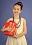 Girl with a gift. Small girl with shopping package, black friday. Boxing day, holiday celebration and party. Child girl