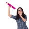 Girl with Glasses Holding Giant Pink Pencil