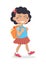 Girl Going in for School with Rucksack Isolated