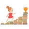 Girl going up the stairs of books.