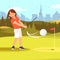Girl Golfer Practicing Golf Driving Range Course