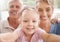 Girl, grandparents and family selfie portrait in home having fun spending quality time together. Love, support and