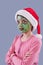 Girl with grinch like face paint.