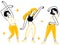 Girl group dancing on stage cute doodle vector illustration