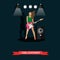 Girl Guitarist playing electric guitar on stage, vector illustration.