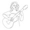 Girl guitarist, slender. Continuous line drawing. Vector illustration