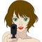 Girl with a gun on a white background. Raster