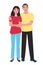 A girl and a guy of Asian nationality hug and rejoice. Romantic feelings and love. Vector illustration