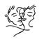 girl and a guy. vector. A happy couple - a woman and a man in love. Drawing a contour line. Two heads in profile.
