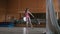 Girl gymnast is dancing with whip - perform circus exercise - video with sound