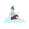 Girl in Half Lord of Fishes Pose, Young Woman Practicing Yoga, Physical Workout Training Vector Illustration