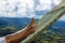 Girl on hammock in the mountains