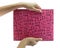 Girl hand hold deco pink board