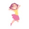 Girl Happily Jumping, Smiling Preschooler Girl in Dress Having Fun Cartoon Style Vector Illustration