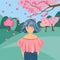 Girl happiness spring flowering trees sakura nature