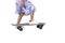 Girl having fun with surfboards or surf skate is relaxing lifestyle on holiday on white background.