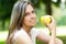 Girl having a healthy apple snack