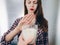 Girl having milk allergy - lactose intolerance