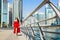 Girl having a walk at Dubai marina, UAE