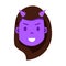 Girl head emoji personage icon with facial emotions, avatar character, woman devil face with different female emotions