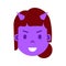 Girl head emoji personage icon with facial emotions, avatar character, woman devil face with different female emotions