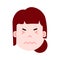 Girl head emoji personage icon with facial emotions, avatar character, woman nervous face with different female emotions