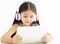 girl in headphone and using tablet