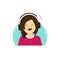 Girl in headphones listening music and smiling vector illustration, flat cartoon young happy woman in earphones relaxing