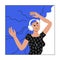 Girl with headphones listening to music dancing smiling. Concept of harmony happiness joy. Flat modern character web ui