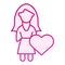 Girl with heart flat icon. Young girl pink icons in trendy flat style. Character gradient style design, designed for web
