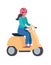 A girl in a helmet rides a modern moped. Vector, flat style. Alternative environmentally friendly transport, healthy