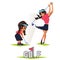 Girl and her future as golf player in Swing Sequence. Then and Now concept. What do you want to be when you grow up. Dreaming to