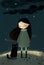 A Girl and Her Kitty: A Cute Cartoon about a Girl and Her Cat on a Cloudy Night