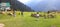 Girl with her pet dog is having day out at Aru Valley in Pahalgam, Kashmir, India