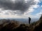 Girl hiker summit mountain top