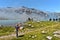 Girl hiker taking picture from Aubert lake border