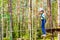 Girl on hinged trail in extreme rope Park