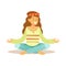 Girl Hippie Dressed In Classic Woodstock Sixties Hippy Subculture Clothes Meditating In Lotus Pose